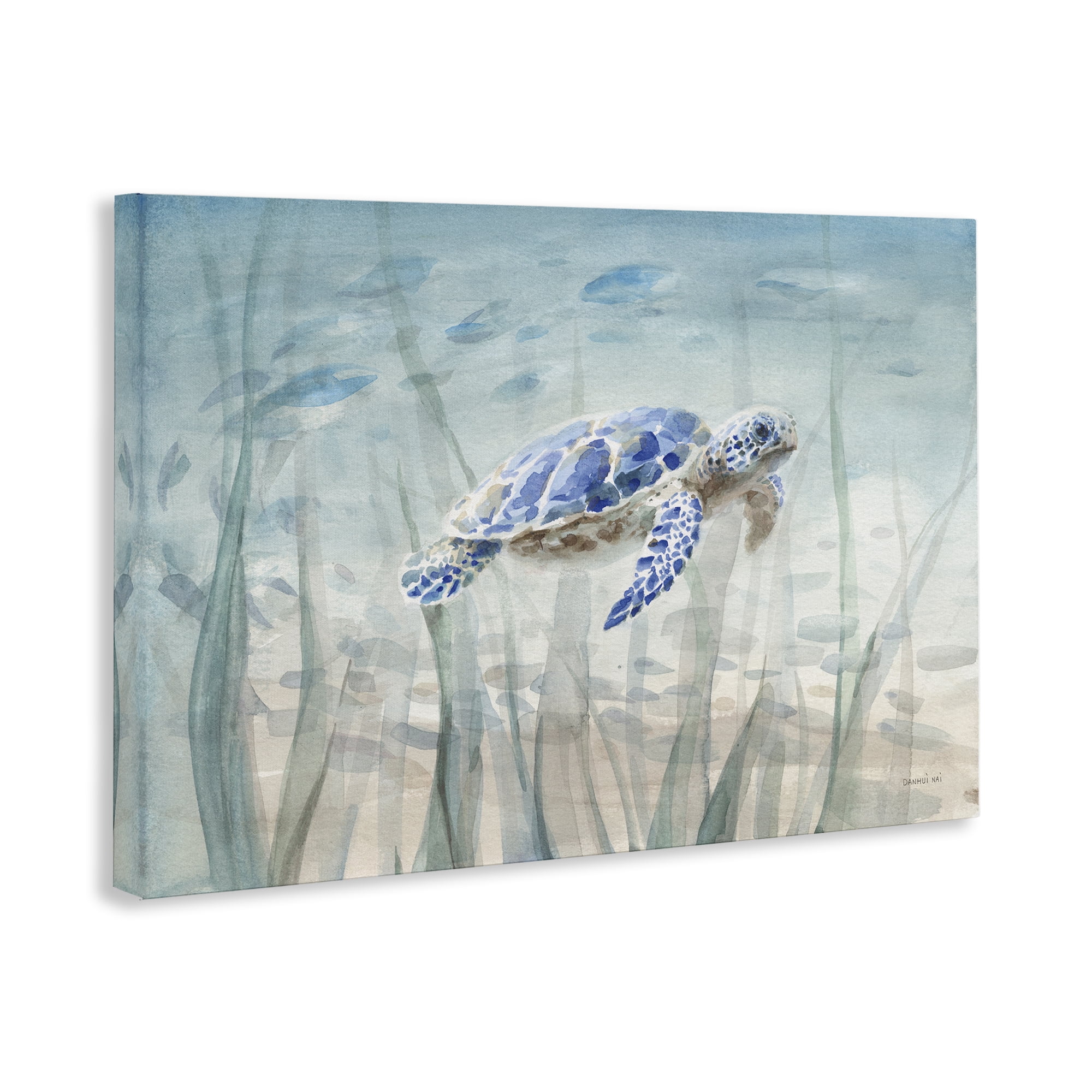 Stupell Industries Undersea Turtle Swim Animals Painting Wrapped Canvas Art Print Wall Art, 30 x 20