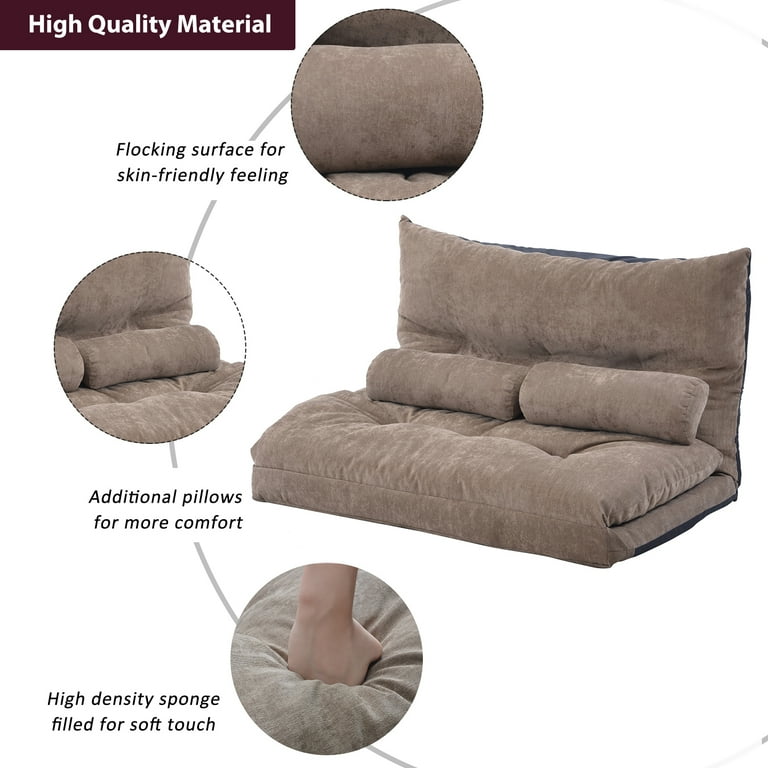Euroco Lazy Sofa Adjustable Folding Futon Sofa with Two Pillows Video Gaming Sofa for Living Room Light Brown Walmart