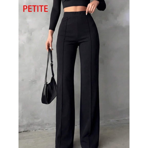 Women High Waist Front Seam Wide Leg Office Trousers >