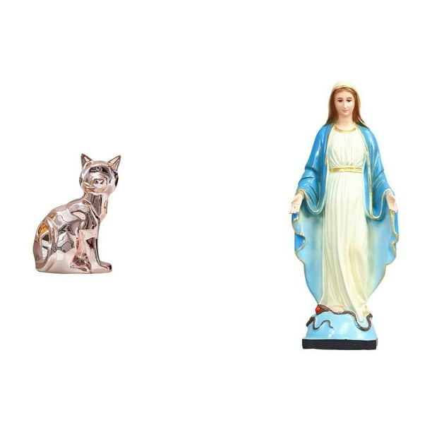 Figura de escritorio,Estatua de gato en estante,escritorio,oficina,decoración del hogar,Estatua católica,Colección religiosa de estatuas de la Virgen María,Estatua de la Virgen María