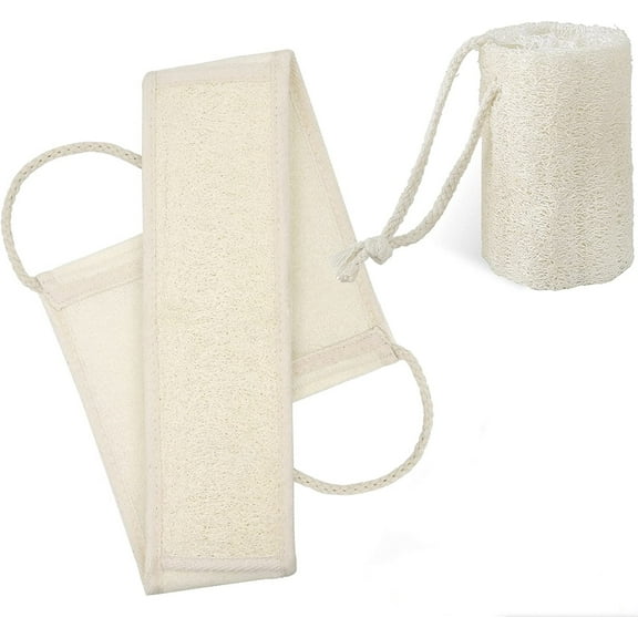 Natural Loofah Exfoliating Back Scrubber for Shower Set, Loofah Back Strap Sponge Shower Brush Long Handle Bath Body Brush, Deep Clean & Invigorate Your Skin, for Men and Women