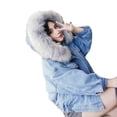 thumbnail image 4 of Chaquetas para mujer Chaqueta de cuello corto de mezclilla cálida Chaqueta delgada de invierno con capucha Abrigos Odeerbi ODB-3, 4 of 6