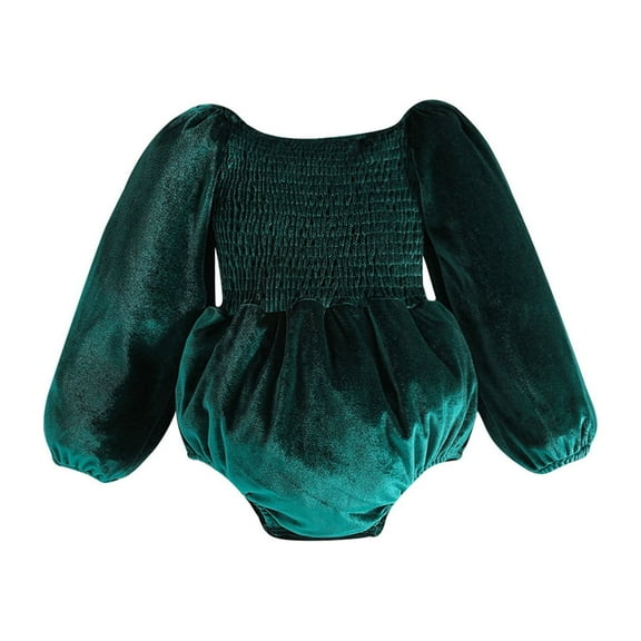 Baby Boy Baby Girl Clothes Velvet Solid Color Long Sleeve Romper Bodysuit For Christmas Party Wedding Holiday Boy 6 Month Clothes Boys 2t Gender Neutral Bodysuit Button Green 6-9 Months