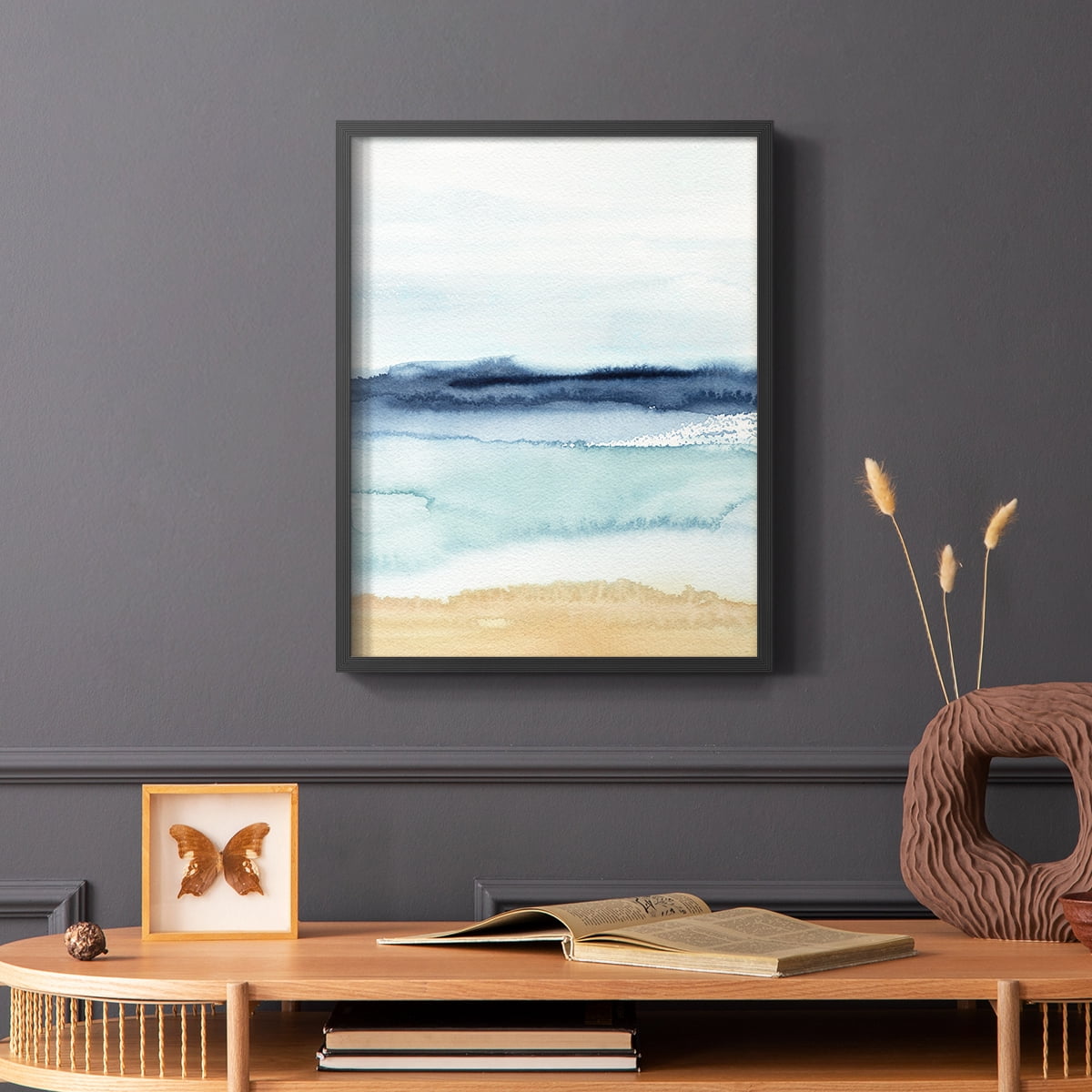 Watercolor Ocean Horizon II Framed Print in Black Solid Wood 22 x 28 Framed Print