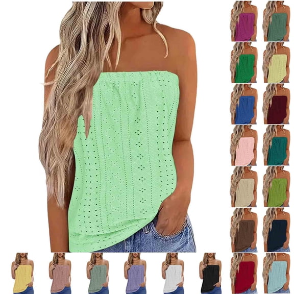 Auralook Women's Tube Tops Summer Casual Bandeau Tank Sleeveless Shirt Casual Strapless Blouse Off The Shoulder Tunic Shirts