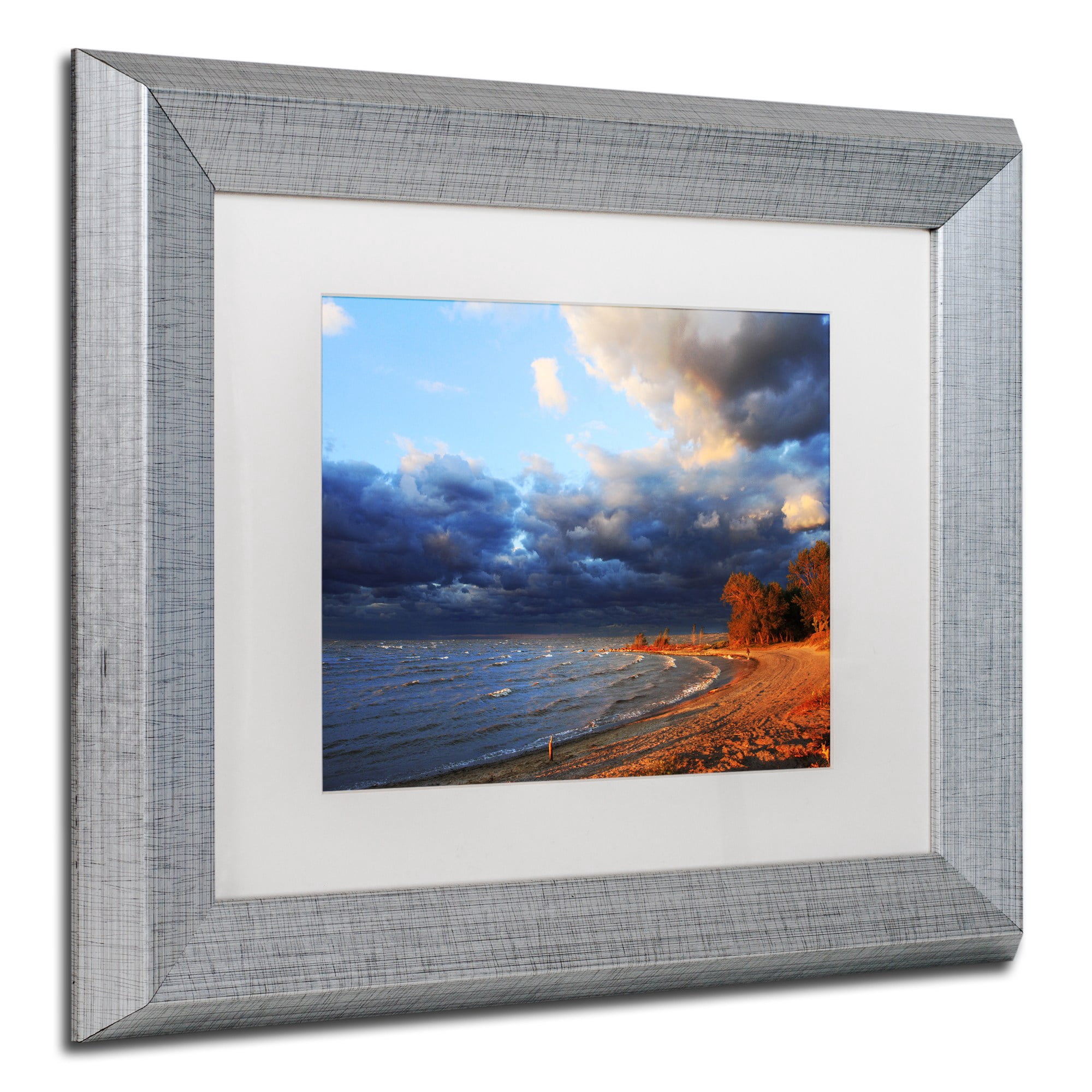 Trademark Fine Art "Lake Erie Autumn" Canvas Art by Jason Shaffer, White Matte, Silver Frame
