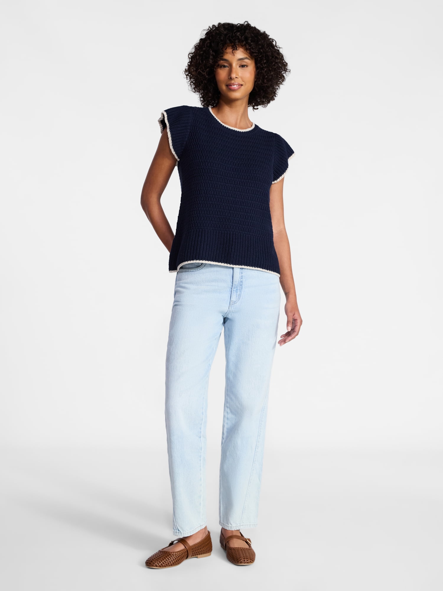 Time and Tru Women's Flutter Sleeve Sweater, Lightweight, Sizes XS-XXXL
