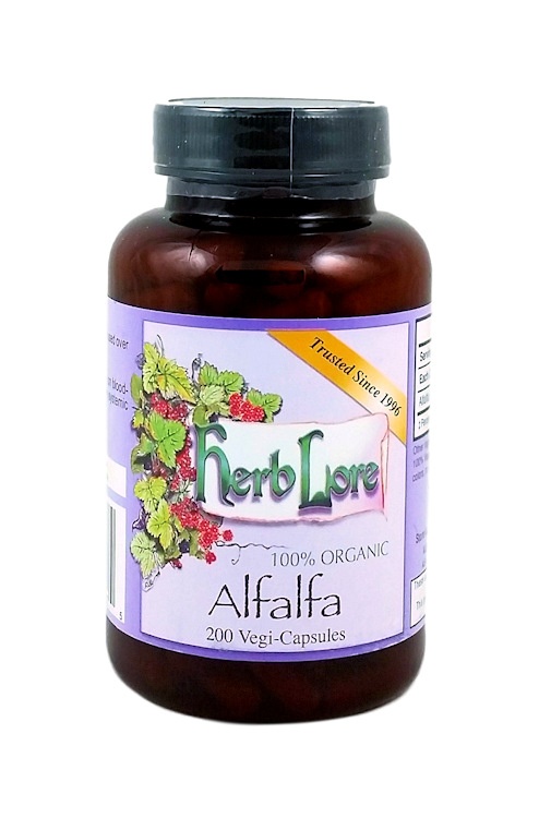 Herb Lore Organic Alfalfa Capsules 200 Vegetarian Capsules 1060 mg