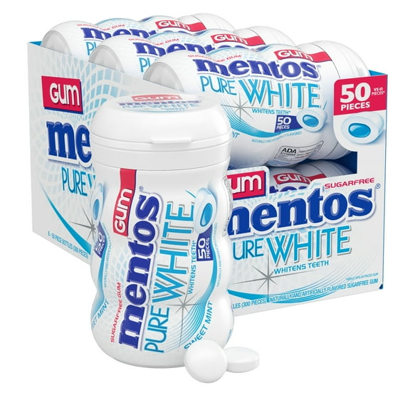 Mentos Pure Fresh Sugar-Free Chewing Gum, Sweet Mint, 50 Count, 6 Bottles (300 Regular Size Pieces)