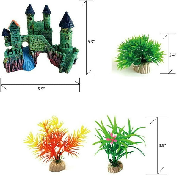 Decoración Para Acuario - 13 Piezas (plantas De Plástico Y Roca De Poliresina) - Colores Vibrantes, No Afecta Al PH - Para Acuarios De 5 A 15 Galones