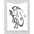 thumbnail image 1 of Celtic Tapestry, Tribal Dragon Sketch as Ancient Cult Myth Fantasy Animal Tattoo Art Design, Wall Hanging for Bedroom Living Room Dorm Decor, 40W X 60L Inches, Black and White, by Ambesonne, 1 of 2