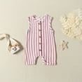 thumbnail image 2 of AJTQTH Sleeveless Rompers for Girls Boys Baby Unisex Cotton Comfy Jumpsuit Striped Button Closure Playsuit Summer Casual Comfy Crewneck Onesie for Home Sleep Clothes Pink 3 Months, 2 of 7