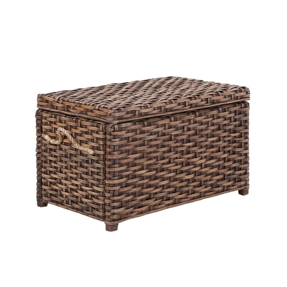 happimess Jacob 31.5" Hand-Woven Wicker Storage Trunk, Dark Brown Wash, HPM9003C