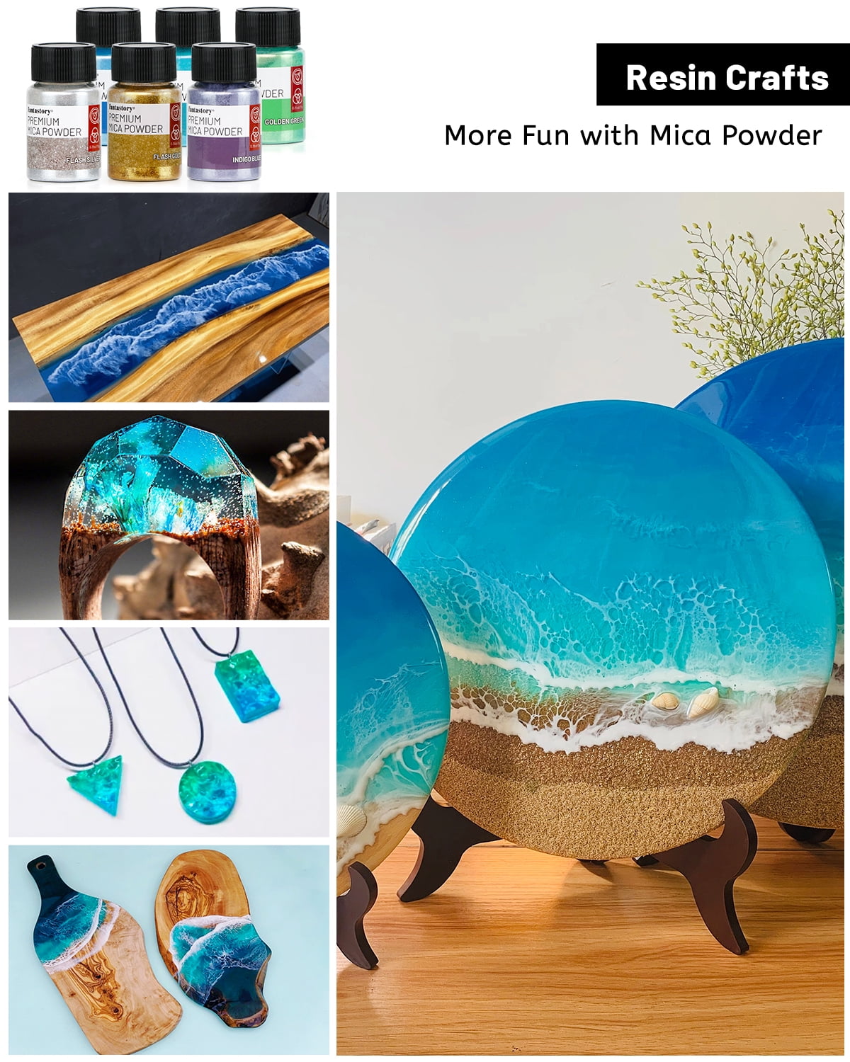 Fantastory Mica Powder for Epoxy Resin, (0.35oz/10g) 24 Colors Pigment Powder with 5 Spoons