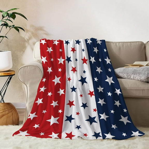 Patriotic Throw Blanket 4th of July Memorial Day Fourth of July Throw Blanket for Couch Bed Soft Fuzzy Fleece Blankets Stars and Stripes Red White Blue American Flag Veteran Blanket 50x60