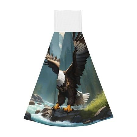 

Adobk Forest River Bald Eagle Print Coral Velvet Hand Wipes Fashion Hanging Kitchen Towel for Bathroom Washcloth Absorbent Tie Towel