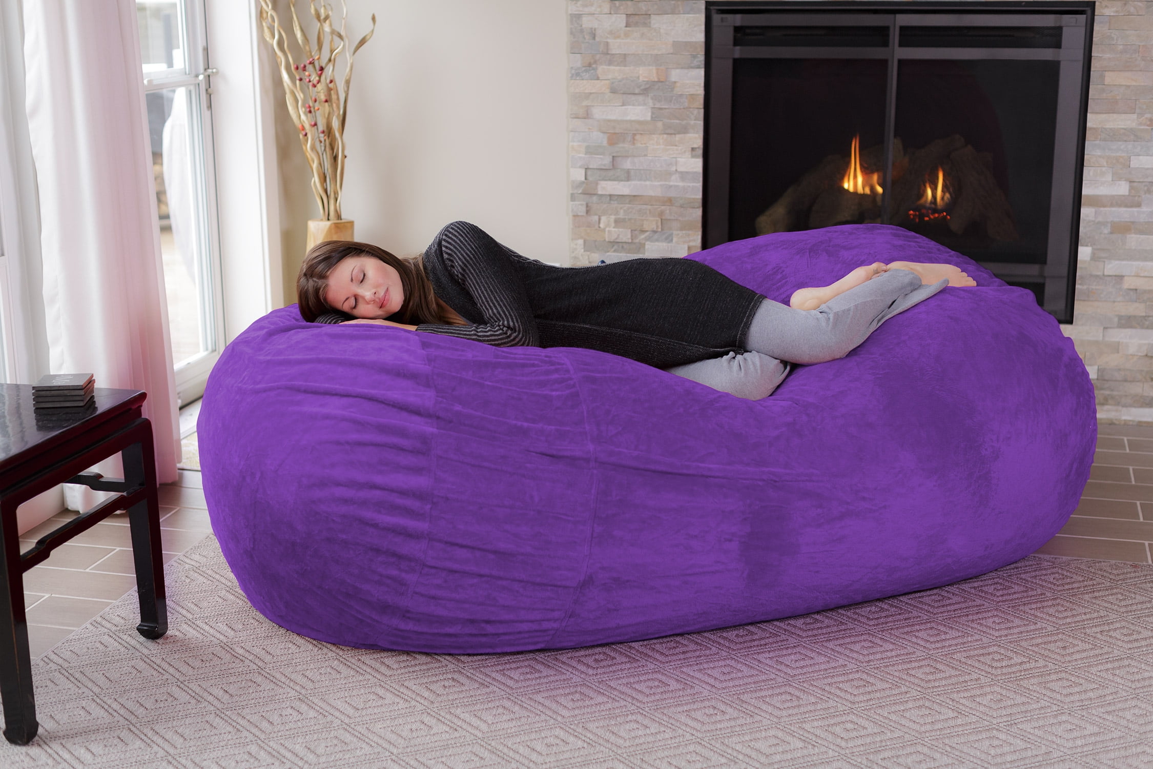 Chill Sack Bean Bag Chair, Memory Foam Lounger with Ultra Fur Cover, Kids, Adults, 7 ft, Ultra Fur Purple