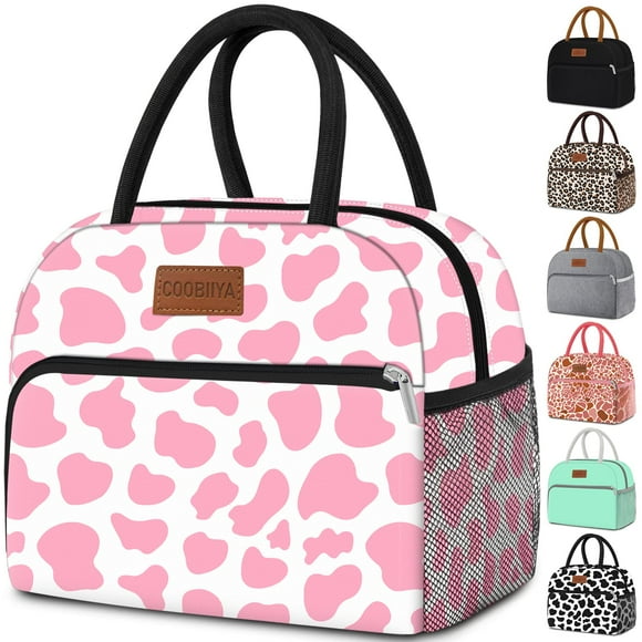 Bolsa Térmica Coobiiya Reutilizable para Mujer/Hombre con Diseño de Vaca Rosa