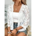 thumbnail image 2 of Women'S Nine-Point Sleeve Pattern Lace Hollow Lace Solid Color Cardigan White L, 2 of 3