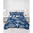 thumbnail image 2 of Quilts Queen Size Bedding Set, Navy Blue Coastal Reversible Summer Quilt 3 Pieces, Nautical Beach Starfish Coral Summer Lightweight Bedspreads Coverlets with 2 Pillow Shams for All Seasons, 2 of 5