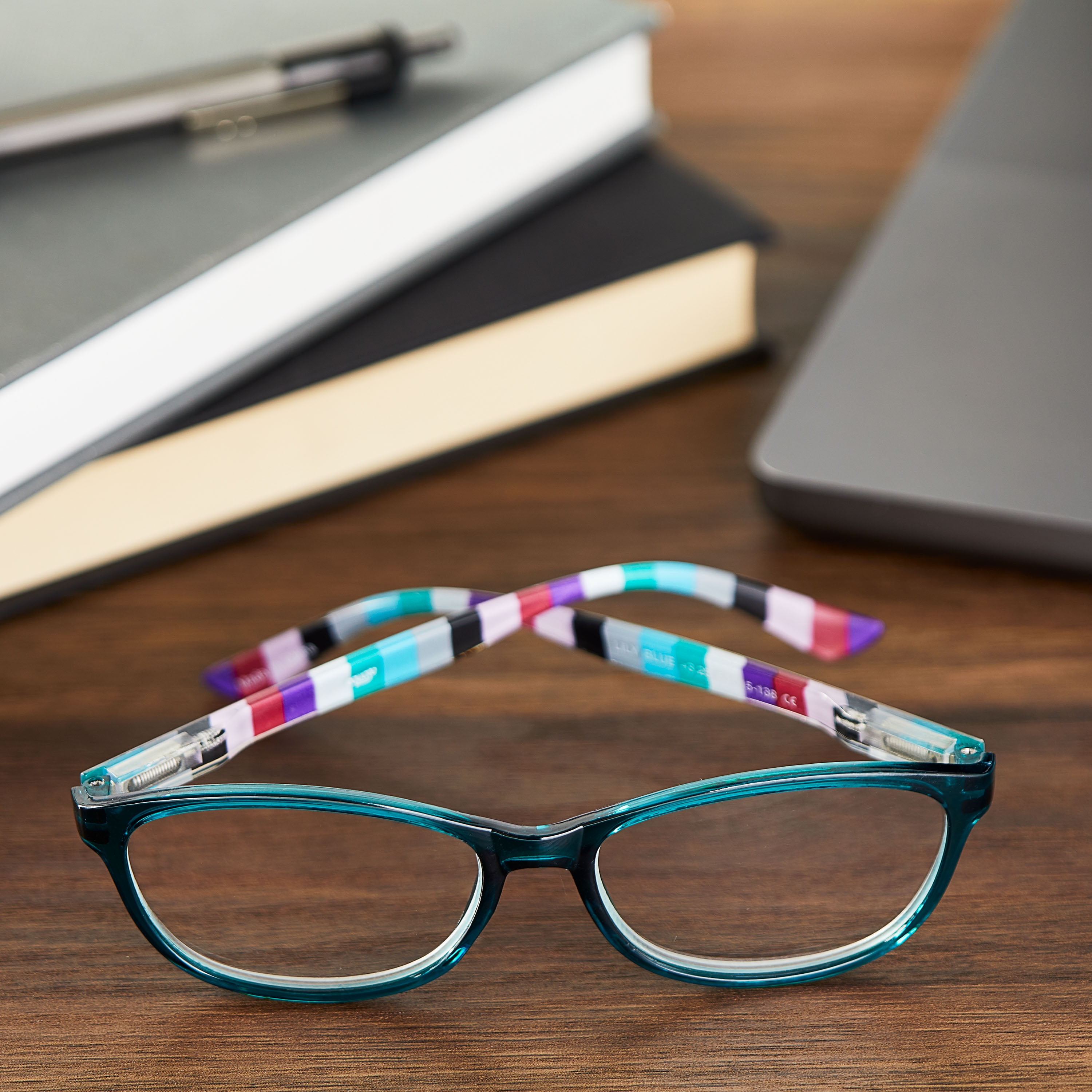 Equate Women's Lily Rectangular Reading Glasses with Case, Blue, +3.25