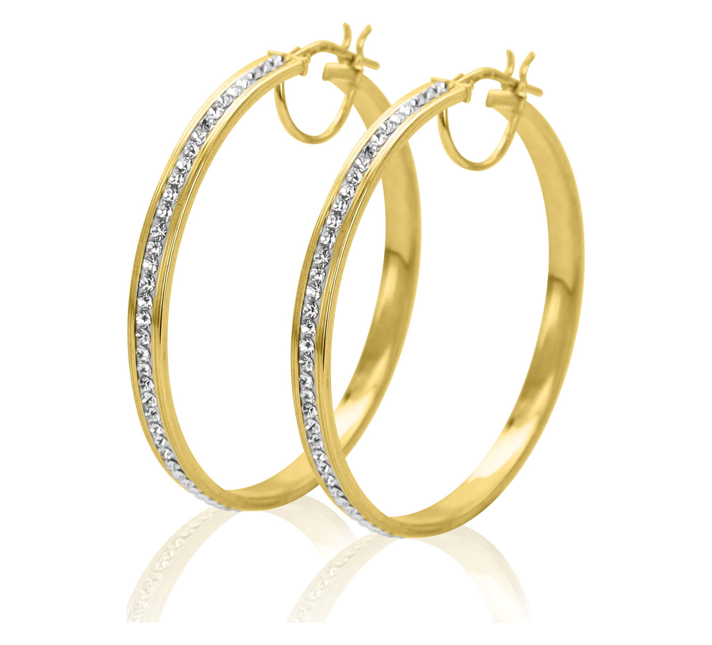 Brilliance Fine Jewelry 14K Gold Plated Sterling Silver Classic Crystal Round Hoop Adults Earring