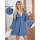thumbnail image 3 of Vestido BerryGo Babydoll con estampado fruncido, manga larga, azul M, 3 of 5