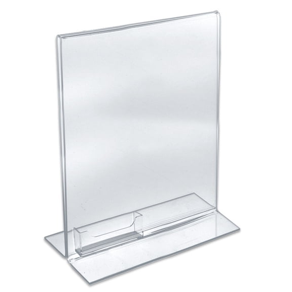 Clear Acrylic Double Sided T-Shape Sign Holder Frame with Attached Business Card Pocket, Frame Size: 8.5"W x 11"H, 10-Pack