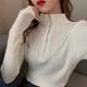 thumbnail image 5 of Suéter de punto rojo con cremallera para mujer de Rimocy, suéter básico de manga larga para otoño e invierno, prendas de punto ajustadas y sólidas de estilo coreano para mujer, 5 of 6