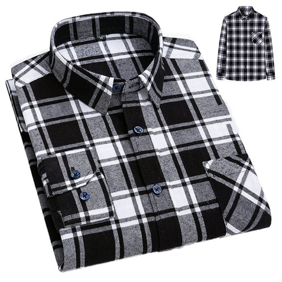 FLMEI Mens Button down Shirts 100%cotton Plaid Dress Shirts Men's Long Sleeve Slim Blouses Tops for Spring Fall Size: 38-46