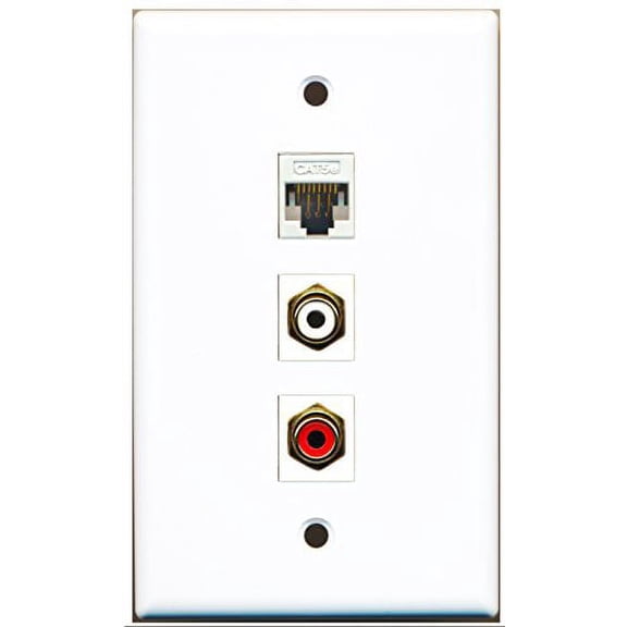 RiteAV - 1 Port RCA Red and 1 Port RCA White and 1 Port Cat5e Ethernet White Wall Plate