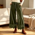 thumbnail image 6 of Karymi Women's Shorts Solid Velvet Wide Leg Long Pants, Elastic Drawstring High Waist Trousers, Hollow Lace Scalloped Hem Side Pockets Palazzo Pants Women's Shorts, 6 of 8