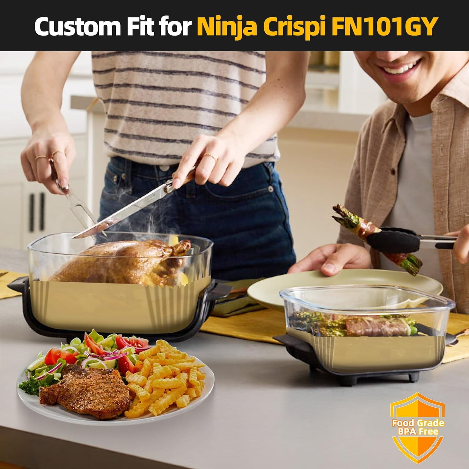 260PCS Air Fryer Liners for Ninja Crispi 4-in-1 Portable Glass Cooking System, Disposable Ninja Crispy Air Fryer Accessories, Non-Stick Square Parchment Paper Liners Unbleached