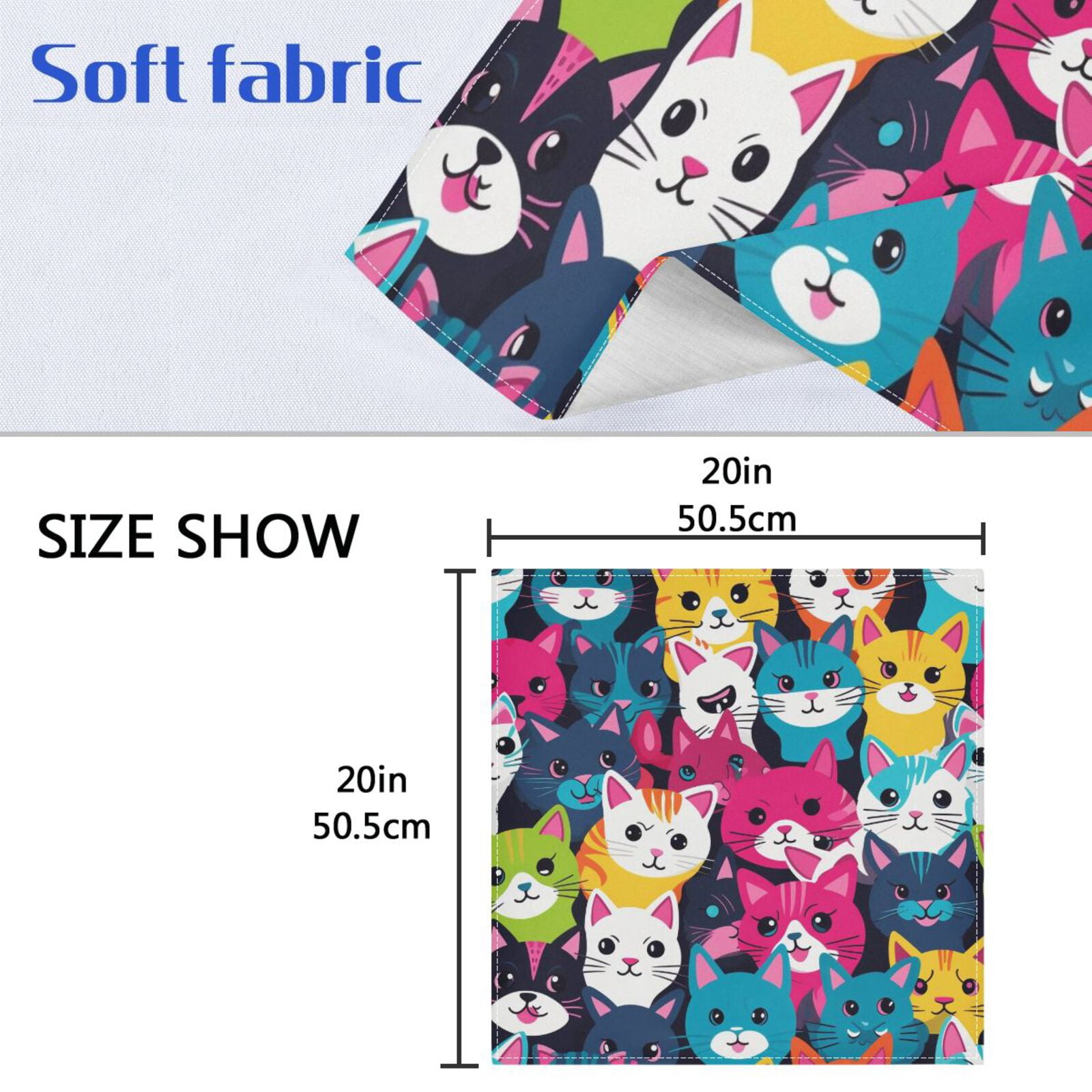 JSTEL Colorful Cat Kitten Cloth Napkins Set of 6, 20x20 Inch Washable and Reusable Napkin for Decoupage Dinner Party Everyday Use