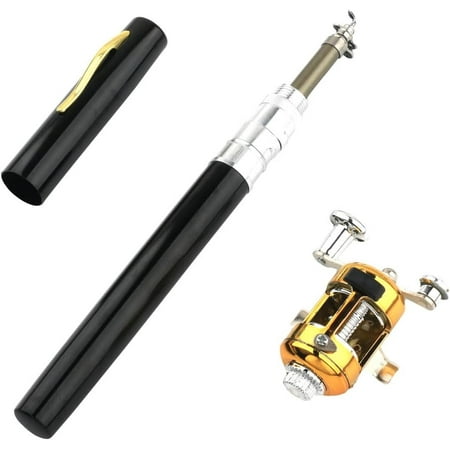 Fishing Rod Reel Combo Set Metal Pocket Pen Fishing Rod Pole Reel Combo Mini Telescopic Fishing Rod Spinning Reel Combo Kit for Saltwater & Freshwater