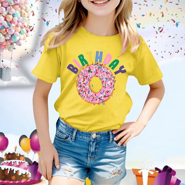 Vêtements pour Filles Imprimé Manches Courtes Col Rond Été 10-11 Ans Mode