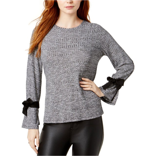 Kensie Blusa de punto con manga anudada para mujer, gris, extragrande