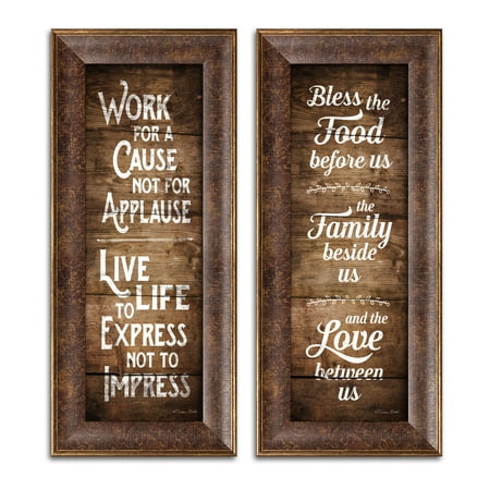 Bless America Golden Retriever - Gango Home Decor Country-Rustic Bless the Food Before Us & Work for a Cause by Susan Ball (Ready to Hang); Two 6x18in Gold Trim Framed Prints