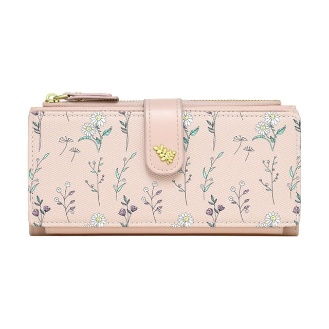 Huanglei Floral Women's Long Wallet Slim Card Holder Purse With Stylish Tri Fold Design For Daily Use