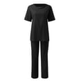 thumbnail image 4 of Baqcunre Women's Belt Pocket Suit with Half-Sleeve O-Neck Top and Wide-Leg Pant Set,Color Black,Size S-5XL, 4 of 6