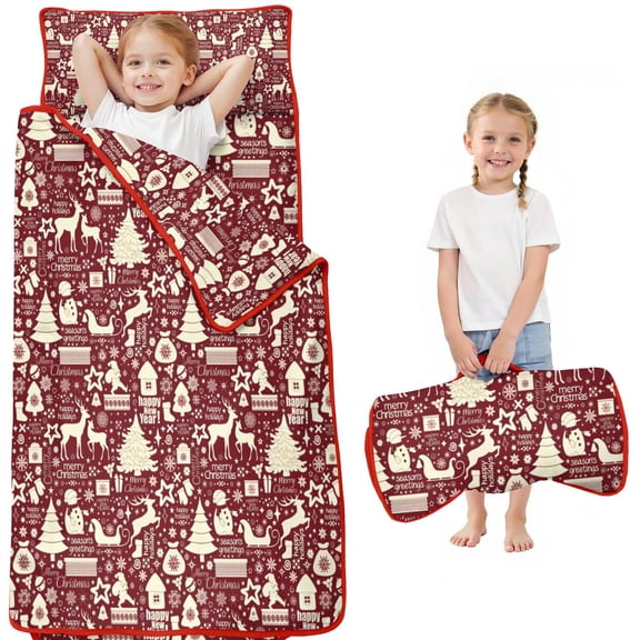 Colorful Christmas Striped Pattern Toddler Nap Mats for Kids Preschool,50"x20" Sleeping Mat Bag or Kids,Toddler Sleeping Bag,Toddler Nap Mat or Daycare