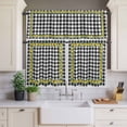 thumbnail image 3 of Kitchen Window Curtains Valance and Tier Set, Rustic Lemon Fruit Green Leaves Rod Pocket Tier Curtain Valance Set, Classic Black White Checker Light Filtering Cafe Curtains for Bedroom Living Room, 3 of 9
