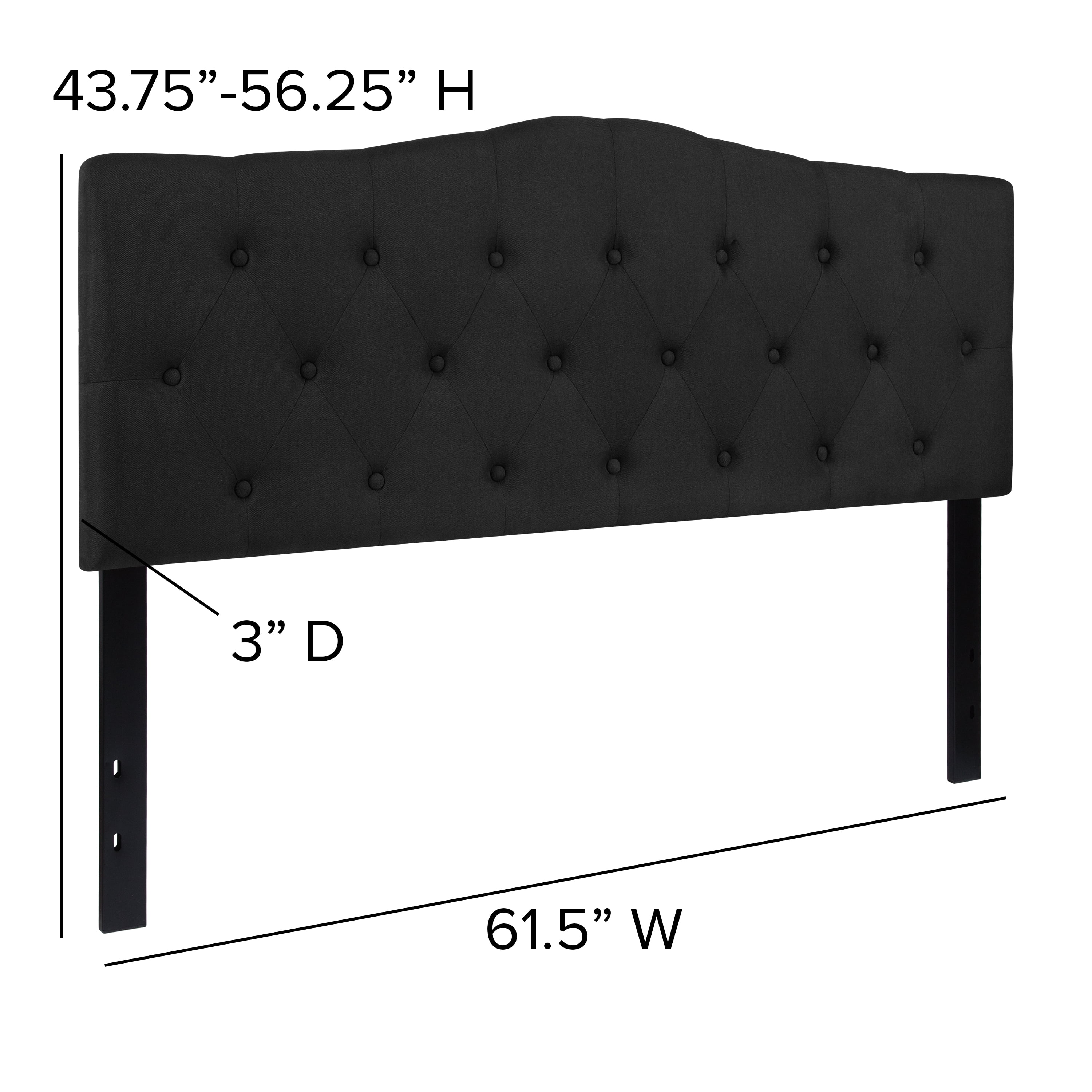 BizChair Arched Button Tufted Upholstered Queen Size Headboard in Black Fabric