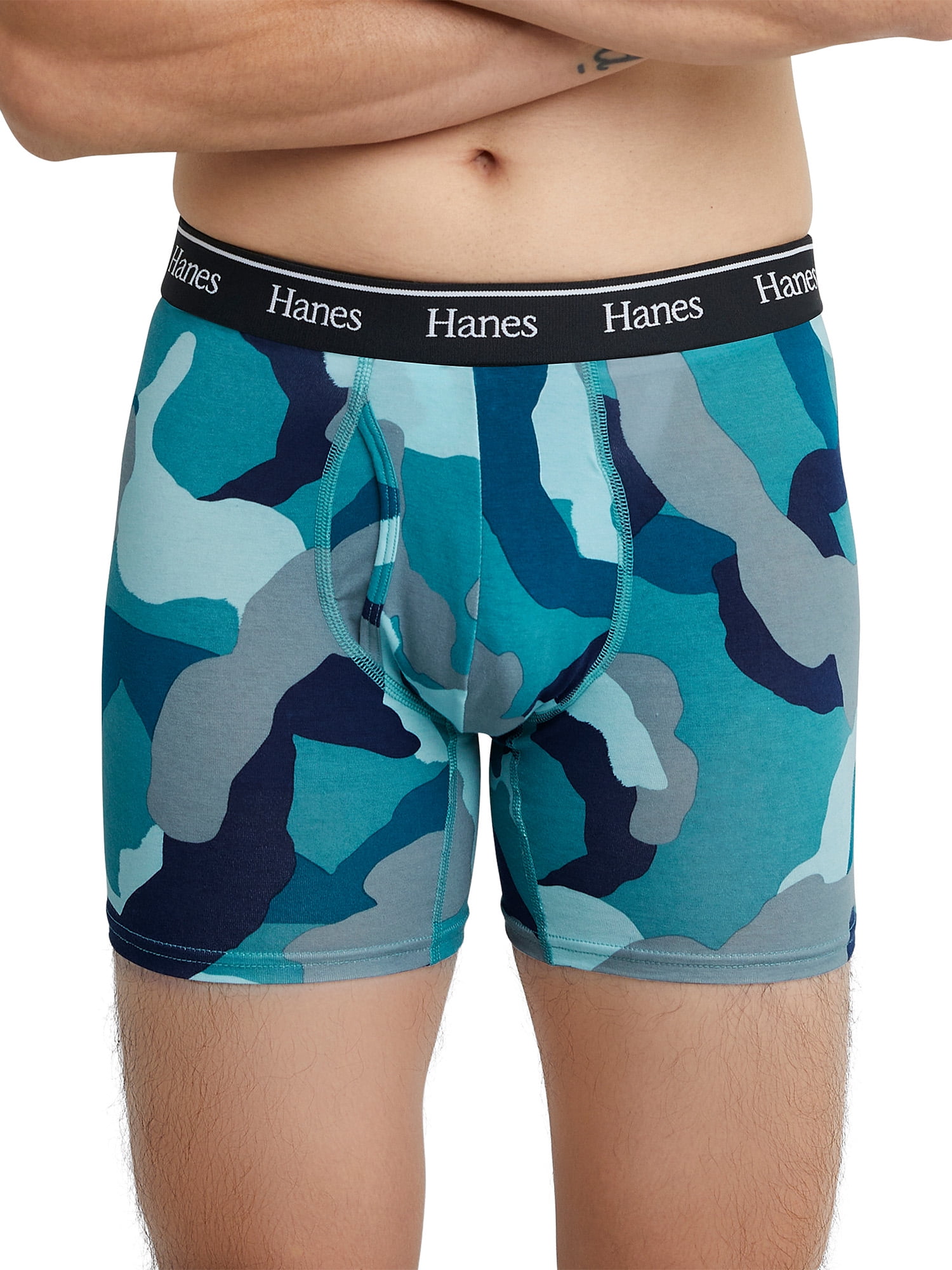 Hanes Originals Men’s Boxer Briefs, Moisture-Wicking Stretch Cotton, Blues, 6-Pack