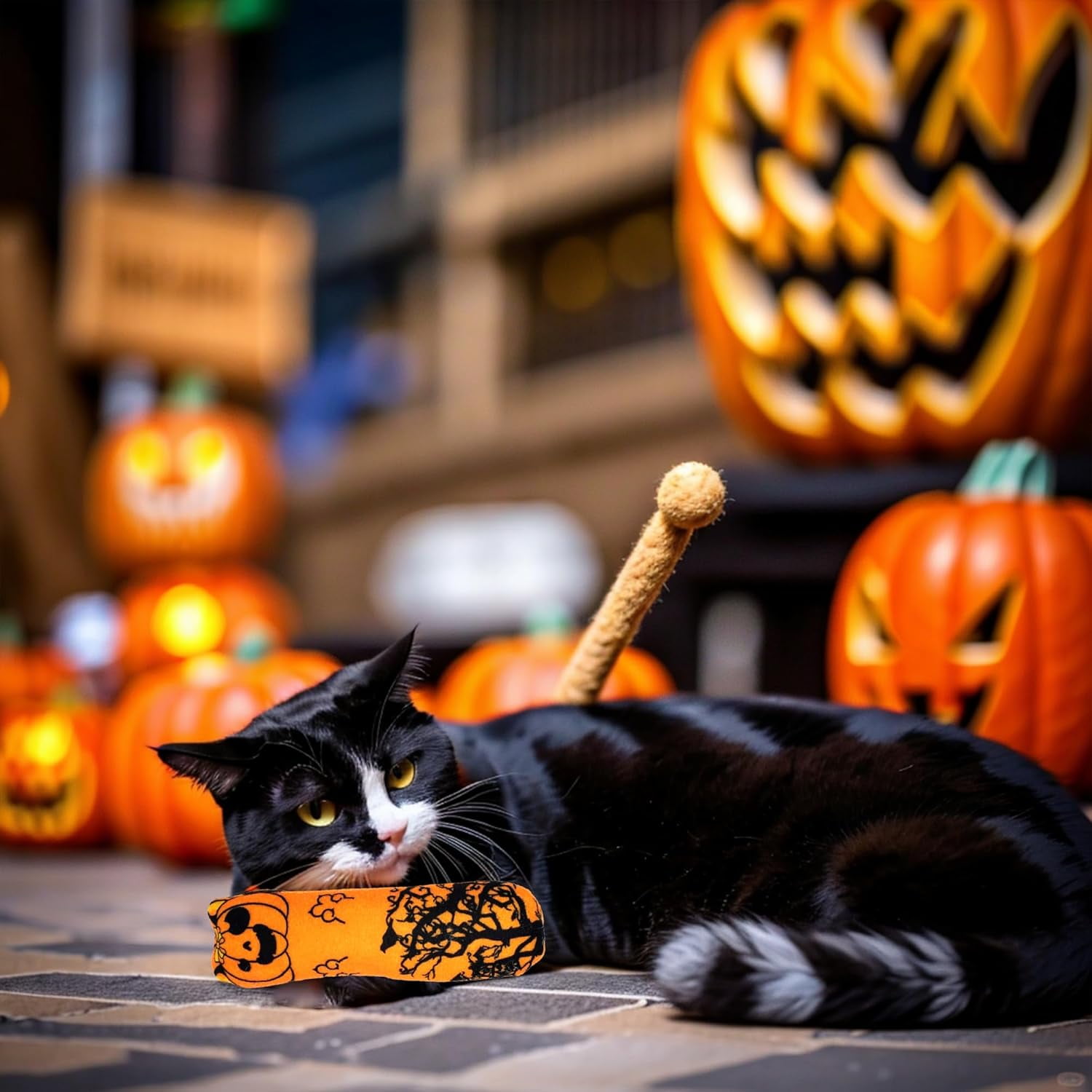 8 Pack Halloween Cat Kicker With Catnip Crinkle Sound for Indoor Cats - Cute Ghost Pumpkin Plush Kittens Shape Natural Interactive Pet Kitty Toy