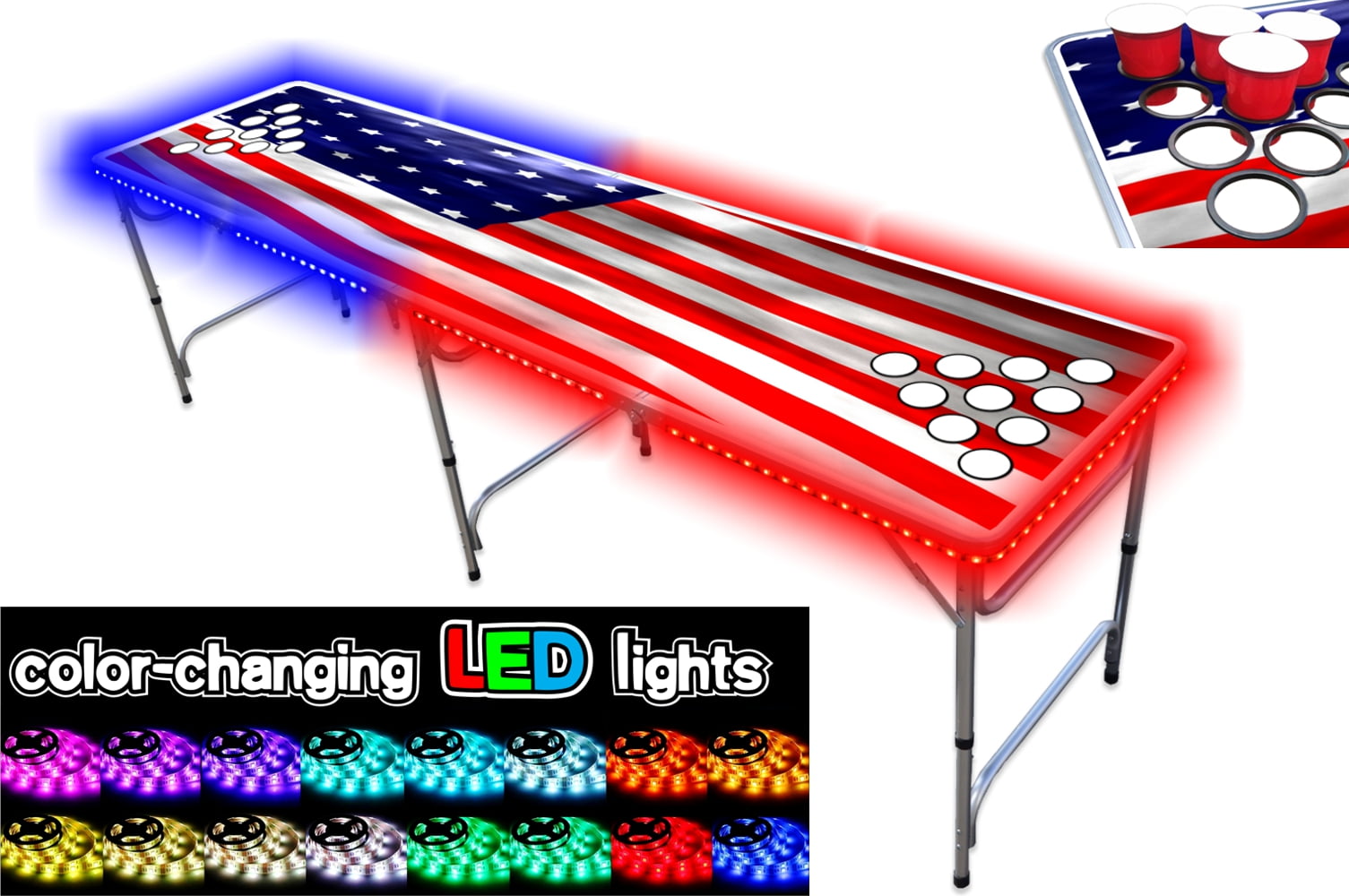 11 Different Table Graphics 8-Foot Beer Pong Table w/Optional Cup Holes & Glow Lights 