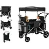 Wanan Stroller Wagon for 2 Kids, Wagon Stroller with 2 High Seat, 5-point Harnesses, Adjustable Canopy, Foldable Stroller Wagon 2 Passenger for Garden, Stroller, Camping, Grocery Cart