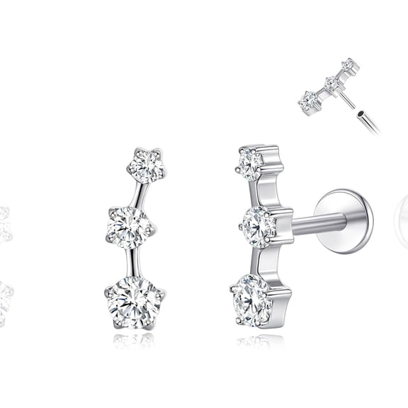 ASTM F136 Threadless Push in Titanium Earrings,Hypoallergenic Flat Back Cubic Zirconia G23 16G 8mm Body Piercing Studs for Cartilage Helix Tragus Conch(a pair)