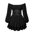 thumbnail image 3 of MKLEKYY Vestido Corto de Mezclilla para Mujer, 2 Piezas, Hombros Descubiertos, Blanco, Línea A, Sin Tirantes, Hasta La Rodilla, Patchwork, para Playa, Fiesta, Carnaval, con Cierre de Cintura, 3 of 4
