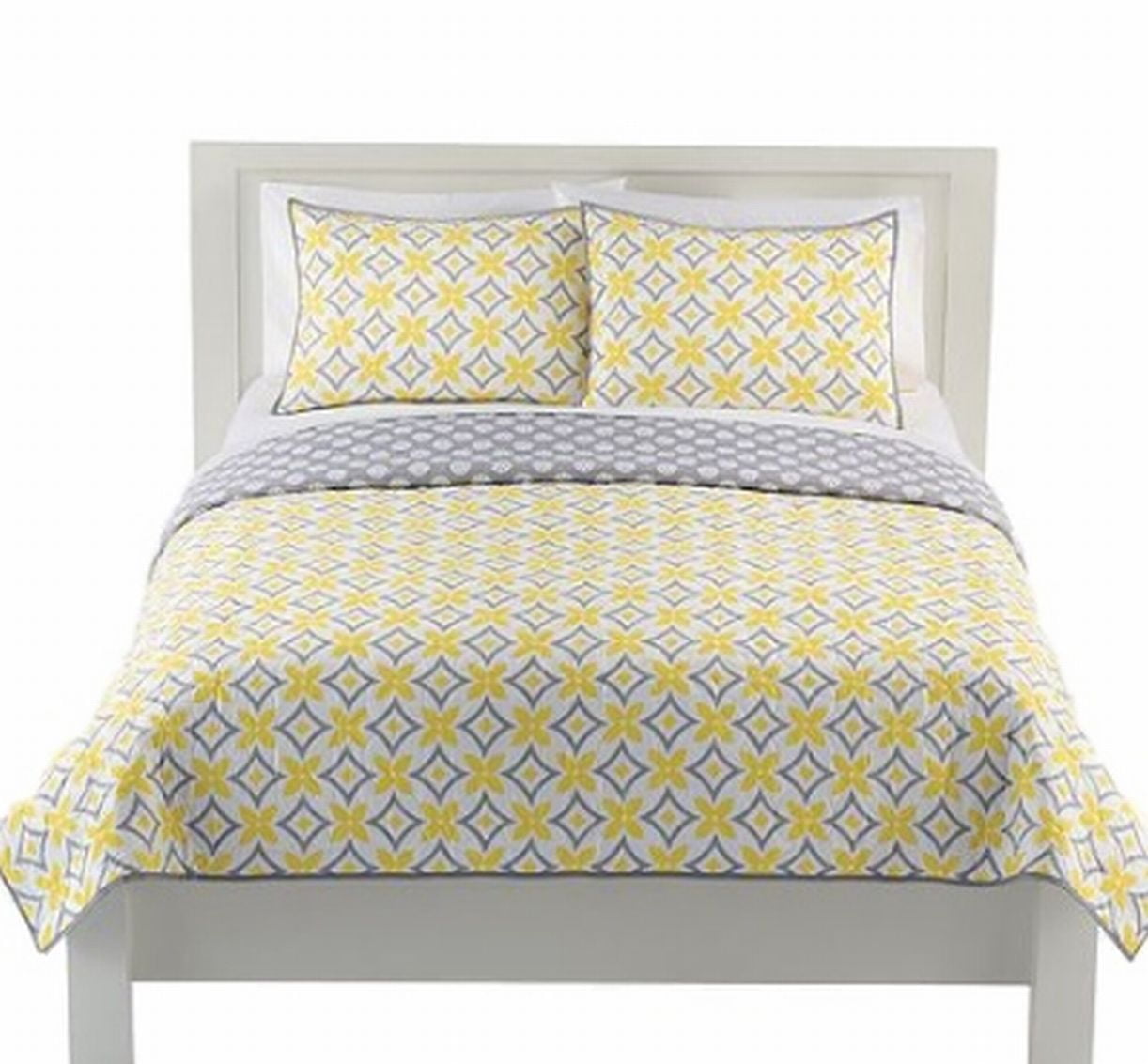 Reversible Quilt Sham Set Yellow, Yellow And Gray Twin Bedding